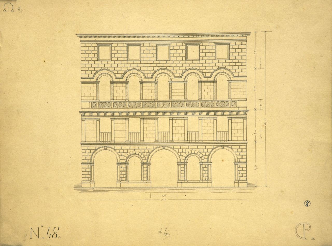 Prospetto principale quotato di "casa privata" (disegno architettonico) di Promis Carlo (secondo quarto sec. XIX)