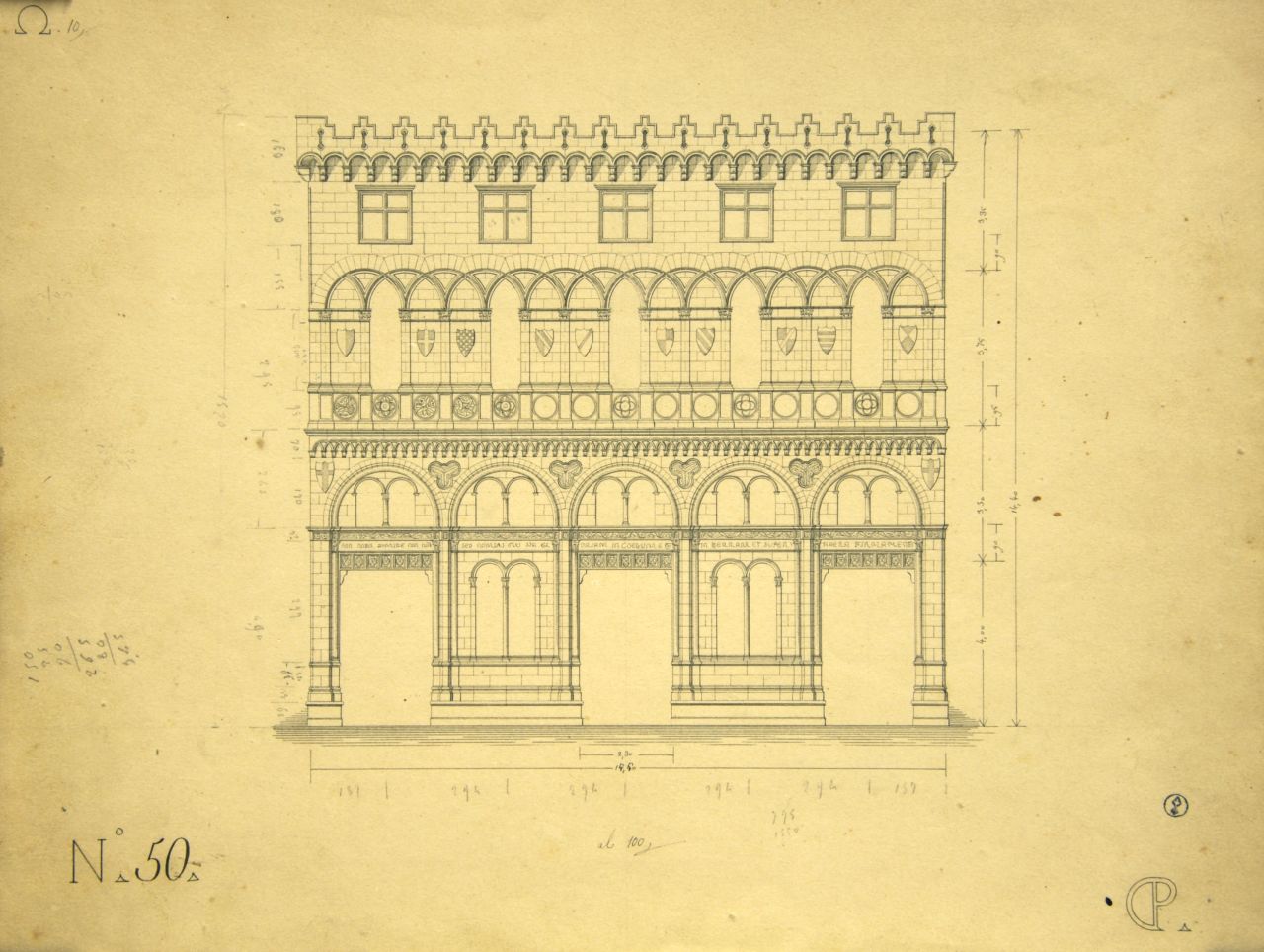 Prospetto principale parzialmente quotato di "casa privata" (disegno architettonico) di Promis Carlo (secondo quarto sec. XIX)