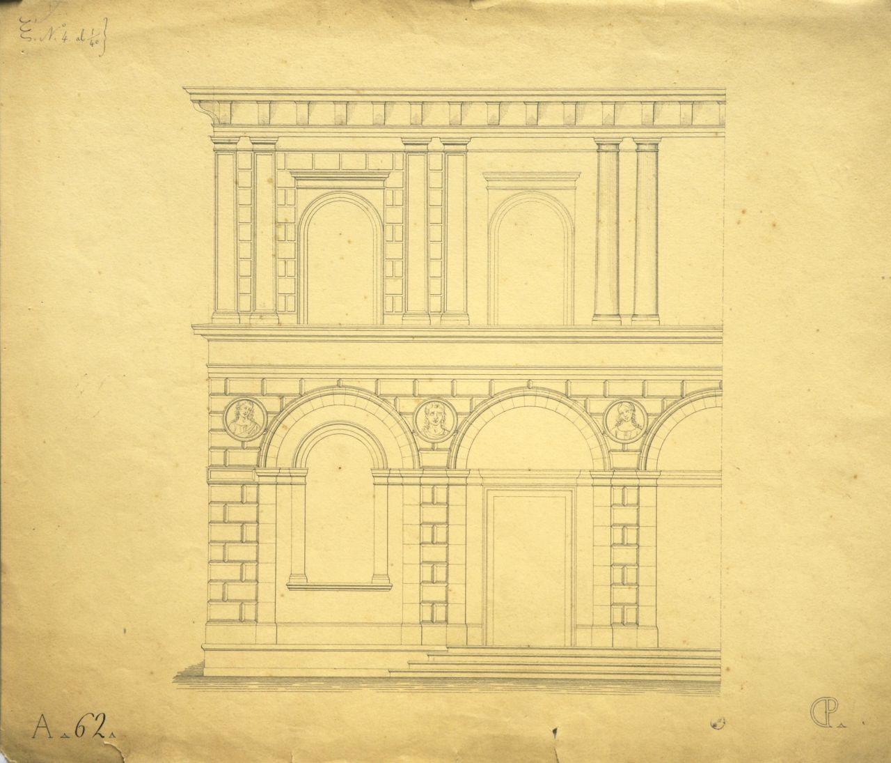 Prospetto principale incompleto di parte di "villetta" (disegno architettonico) di Promis Carlo (secondo quarto sec. XIX)