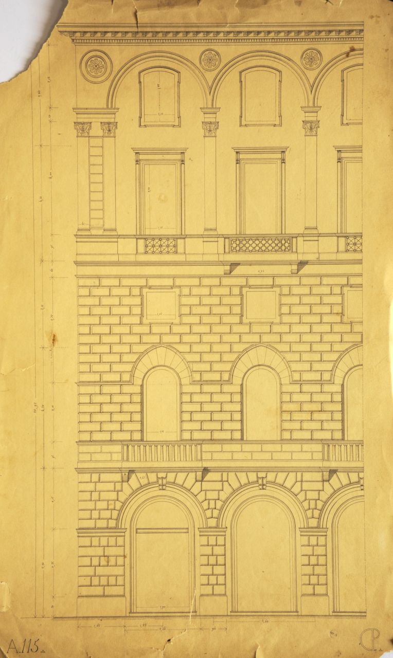 Prospetto principale quotato di pianta di "Casa privata" (disegno architettonico) di Promis Carlo (secondo quarto sec. XIX)