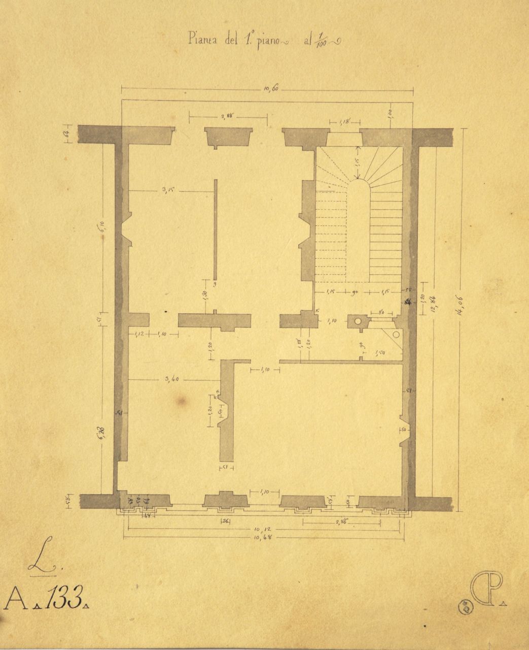 Pianta del 1° piano, Pianta quotata del primo piano di "palazzina" (disegno architettonico) di Promis Carlo (secondo quarto sec. XIX)