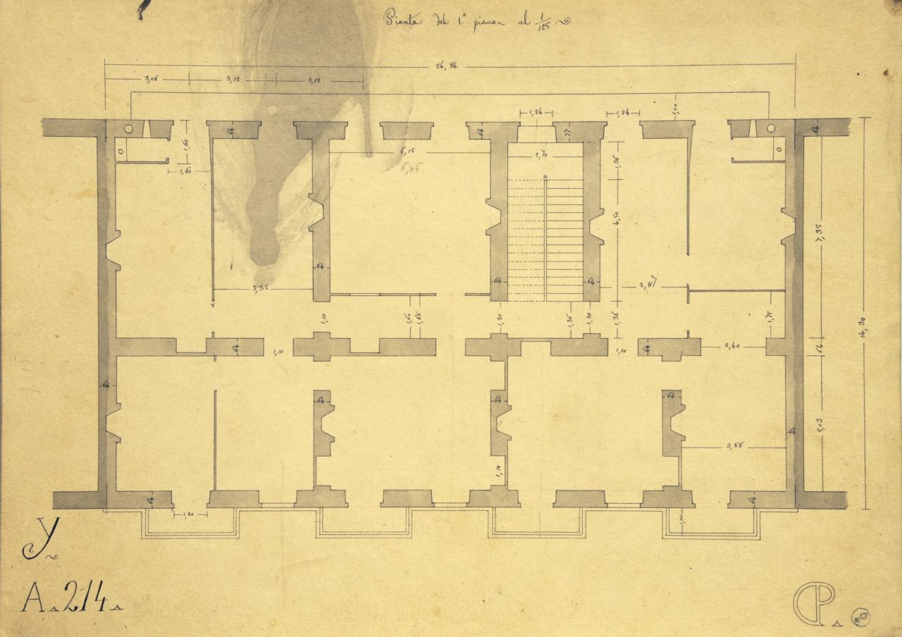Pianta del 1° piano, Pianta quotata del primo piano di "casa privata" (disegno architettonico) di Promis Carlo (metà sec. XIX)
