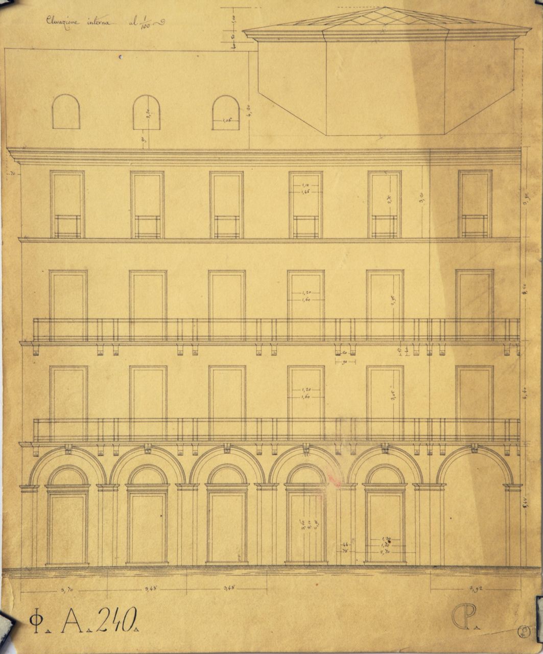 Elevazione interna, Prospetto interno quotato di "casa privata" (disegno architettonico) di Promis Carlo (metà sec. XIX)