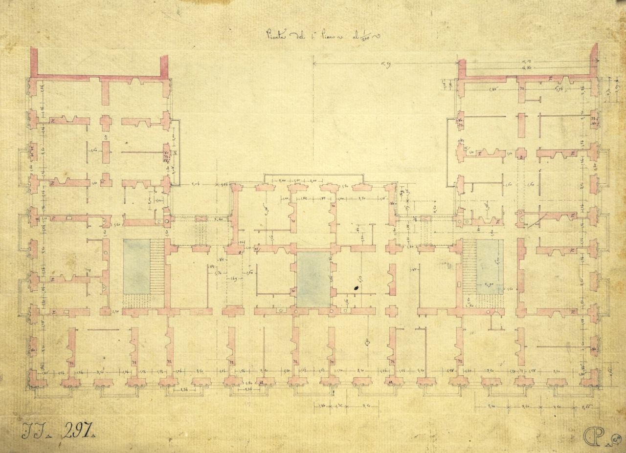 Pianta del 1° Piano, Pianta quotata del primo piano di "casa privata" (disegno architettonico) di Promis Carlo (terzo quarto sec. XIX)