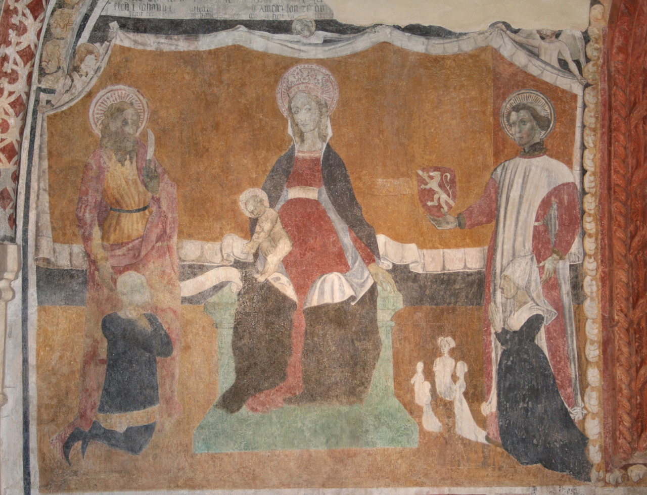 Madonna in trono con Bambino e Santi (dipinto murale, elemento d'insieme) - ambito lombardo-piemontese (fine sec. XV)