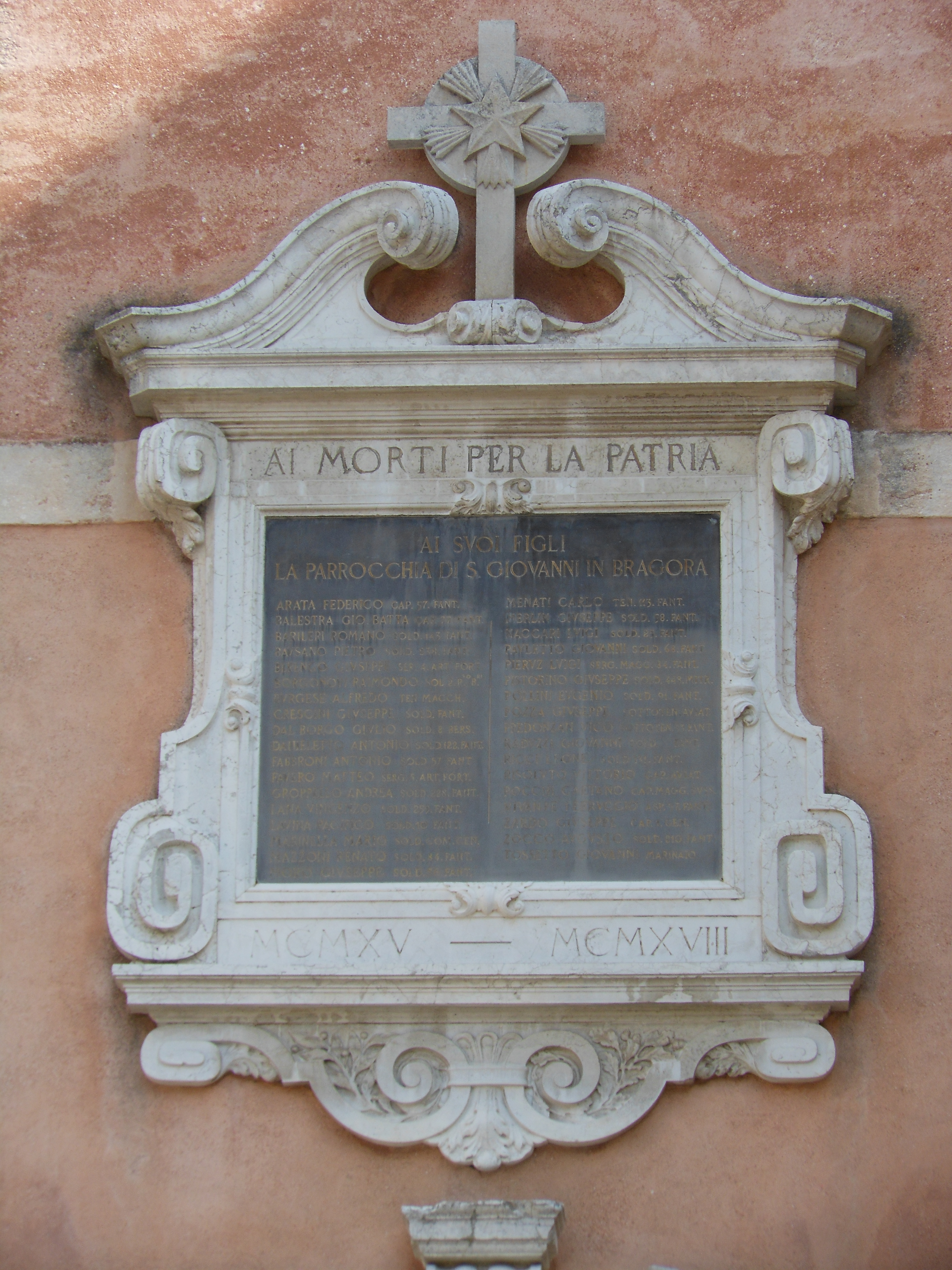 soggetto assente (lapide commemorativa ai caduti) di Bellotto Umberto (primo quarto XX)