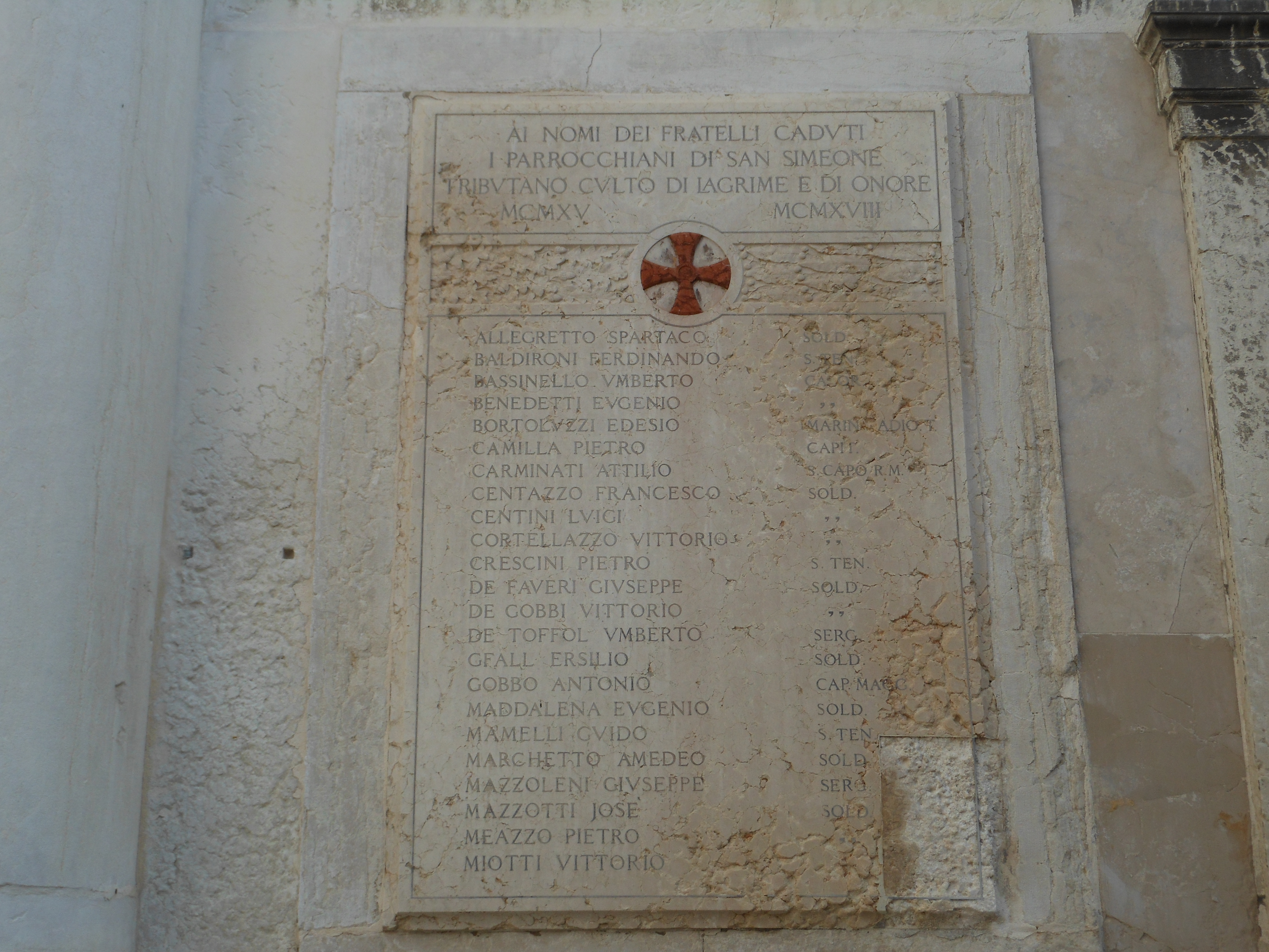 soggetto assente (lapide commemorativa ai caduti) - ambito veneziano (primo quarto sec. XX)