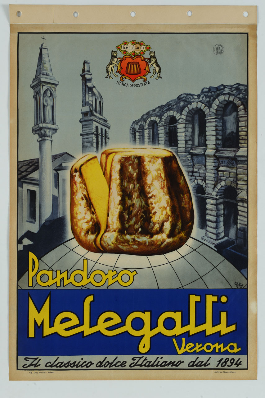 pandoro con Arena di Verona e capitello con edicola (manifesto) di Piolini Piero (metà sec. XX)