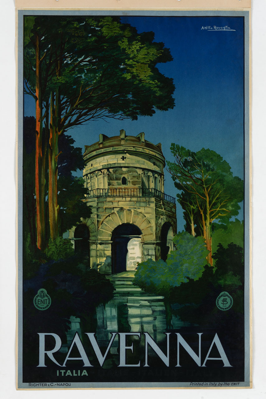 Veduta del Mausoleo di Teodorico a Ravenna (manifesto) di Ravaglia Attilio Piero Antonio (sec. XX)