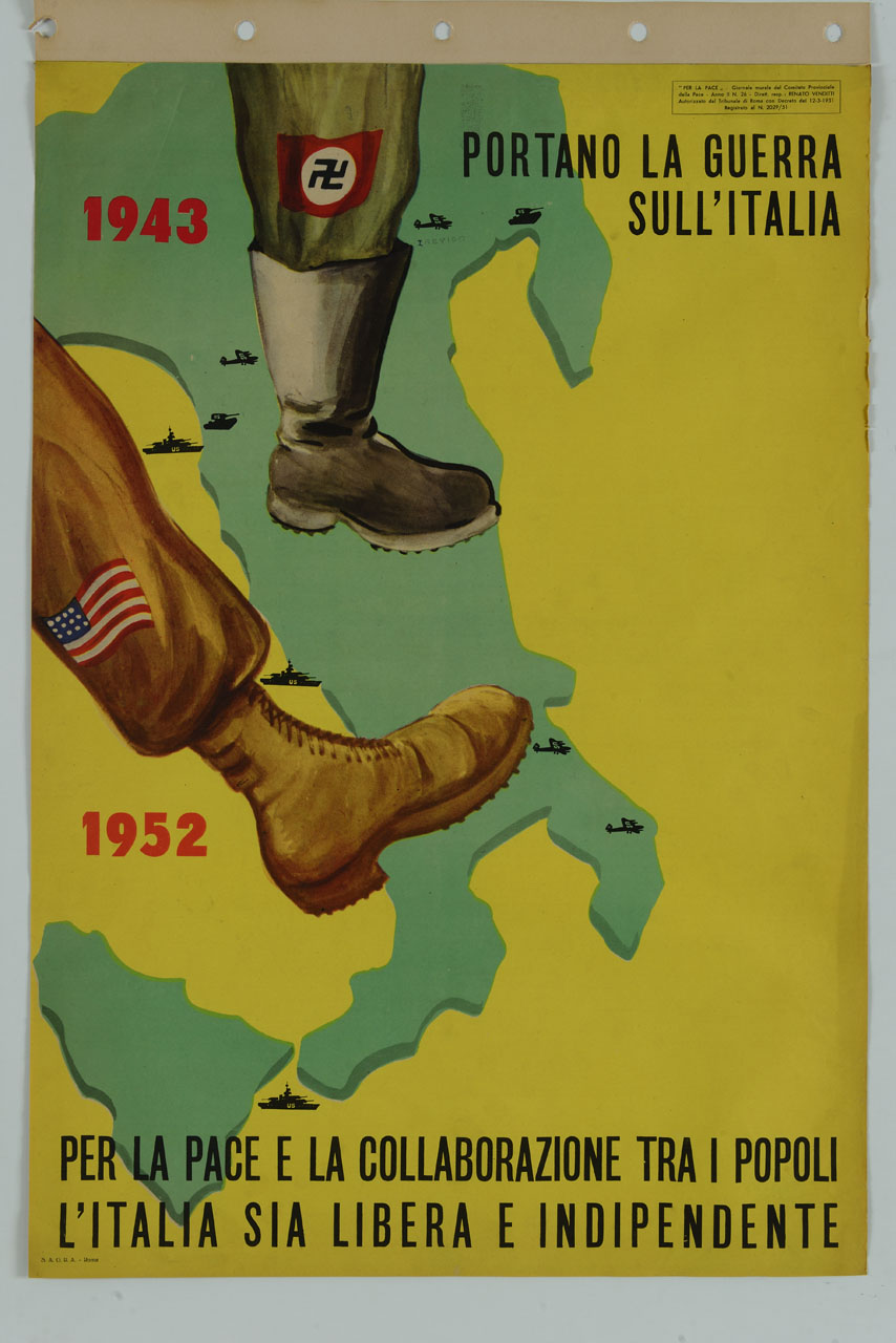 piedi di soldati nazista e americano sull'Italia (manifesto) - ambito italiano (sec. XX)