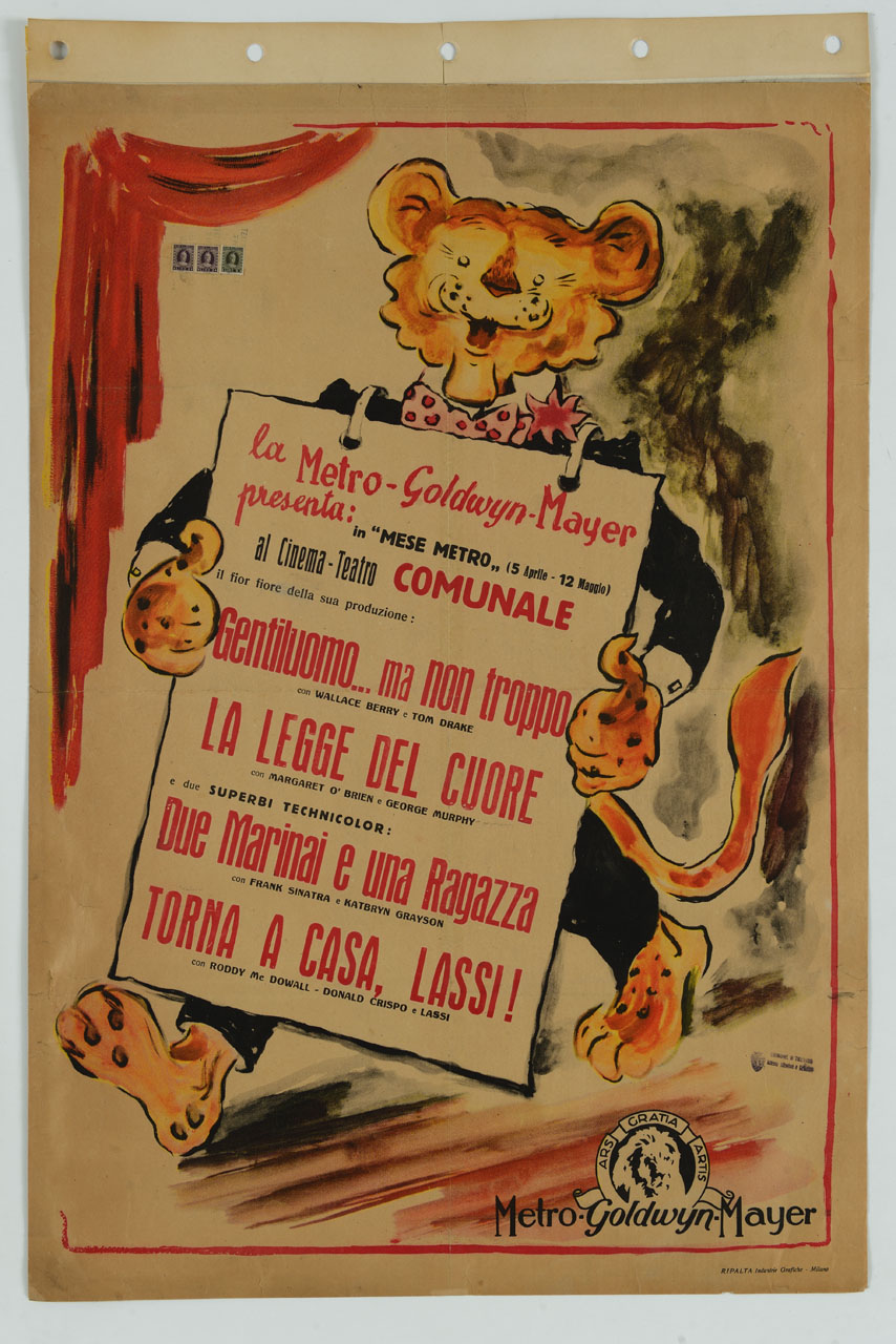 leone con cartellone pubblicitario (manifesto) - ambito italiano (sec. XX)