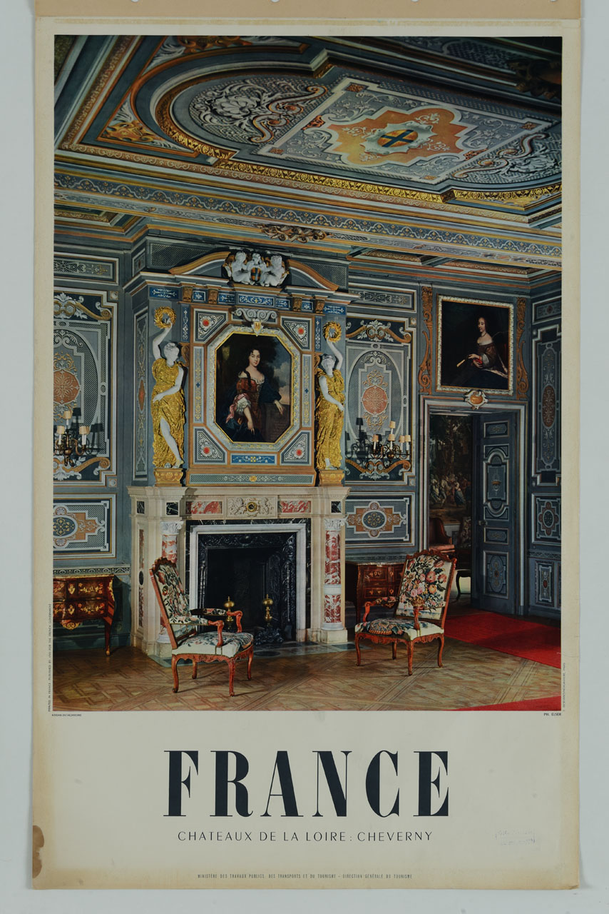 veduta del salone del castello di Cheverny in Francia (manifesto) di Elser - ambito francese (sec. XX)
