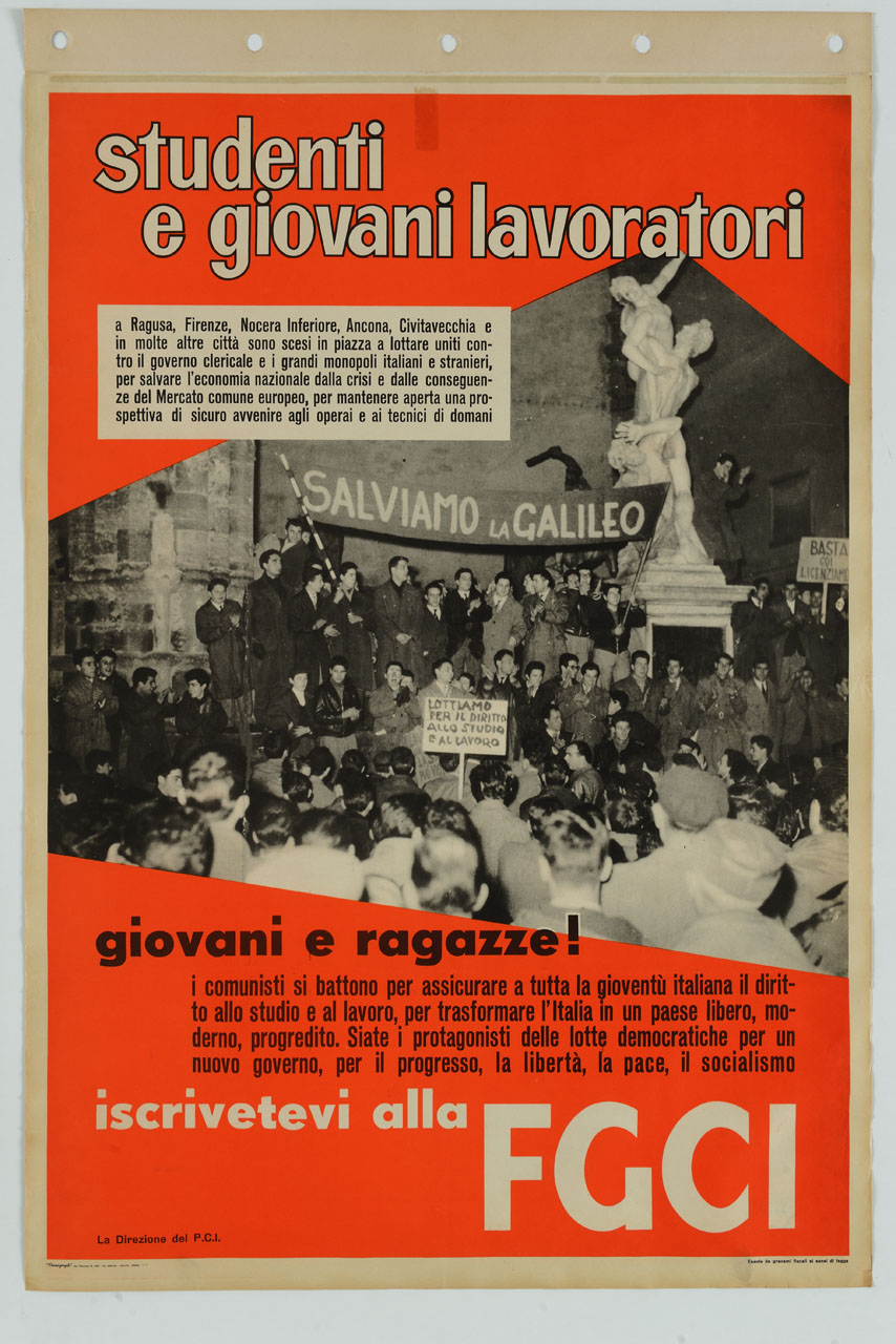 manifestazione politica sotto la Loggia dei Lanzi a Firenze (manifesto) - ambito italiano (sec. XX)