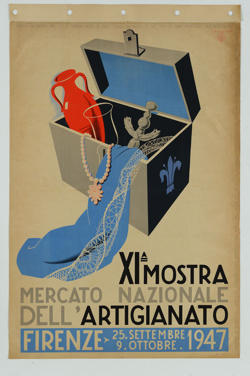 scrigno con oggetti (manifesto) di Piombanti Ammannati Giuseppe (sec. XX)