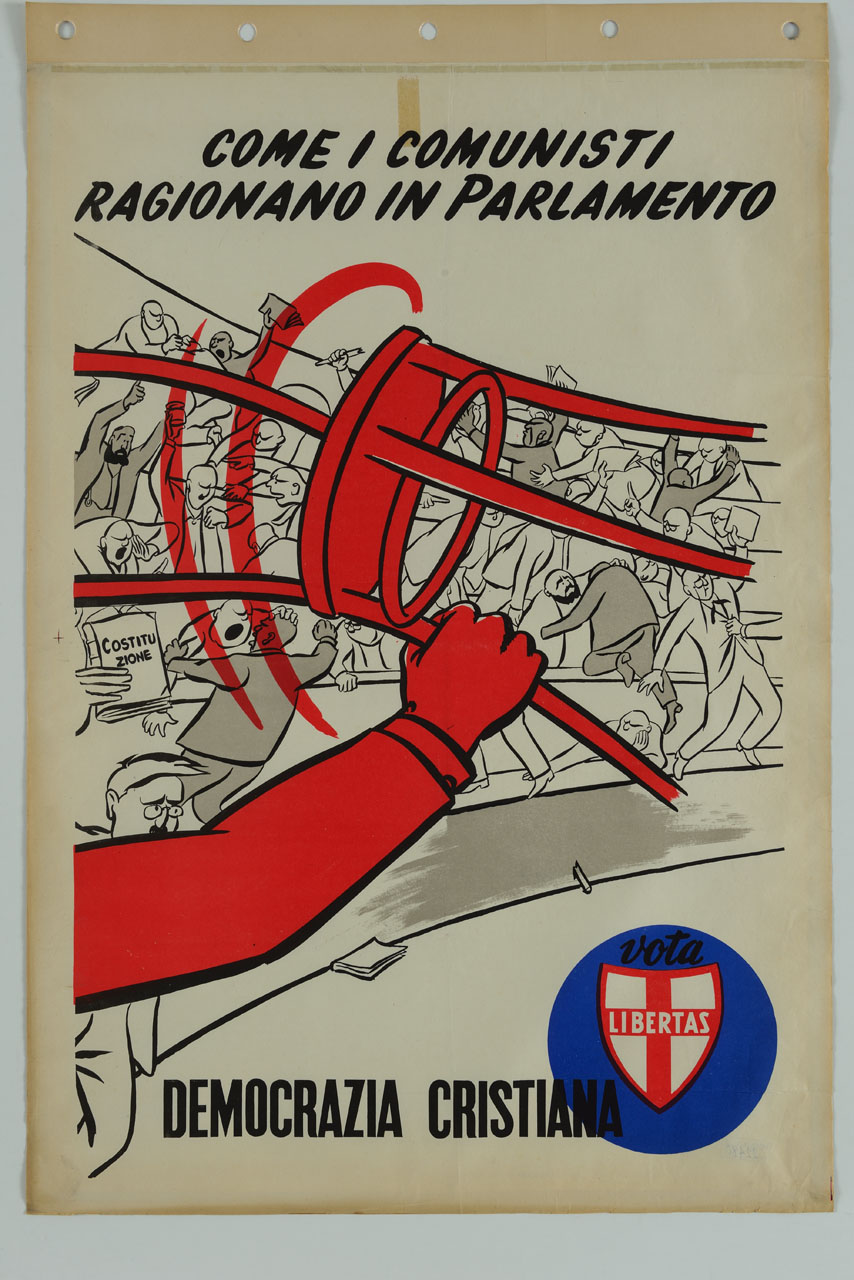 scena di rissa in Parlamento (manifesto) - ambito italiano (sec. XX)