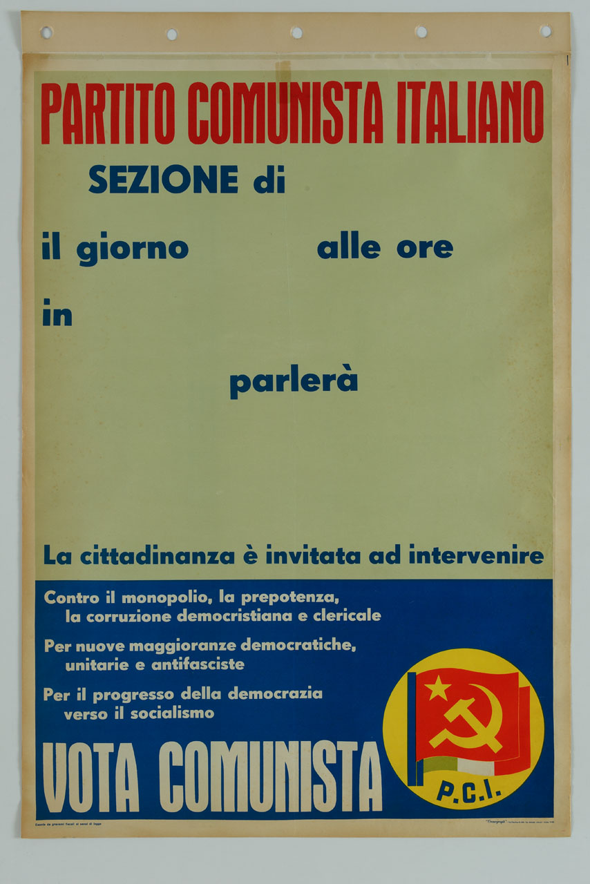 scritte e simbolo del Partito Comunista Italiano (manifesto) - ambito italiano (sec. XX)