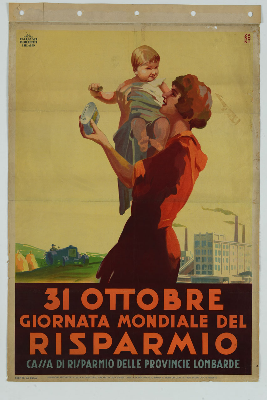 donna con bambino in braccio (manifesto) di Zanoni G (sec. XX)