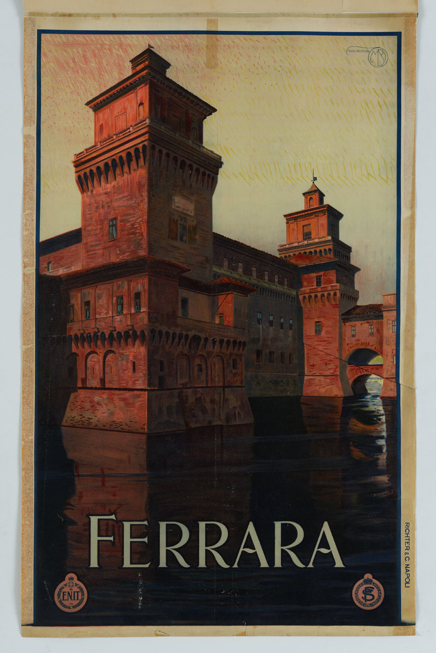 veduta del Castello Estense di Ferrara (manifesto) di Borgoni Mario (sec. XX)