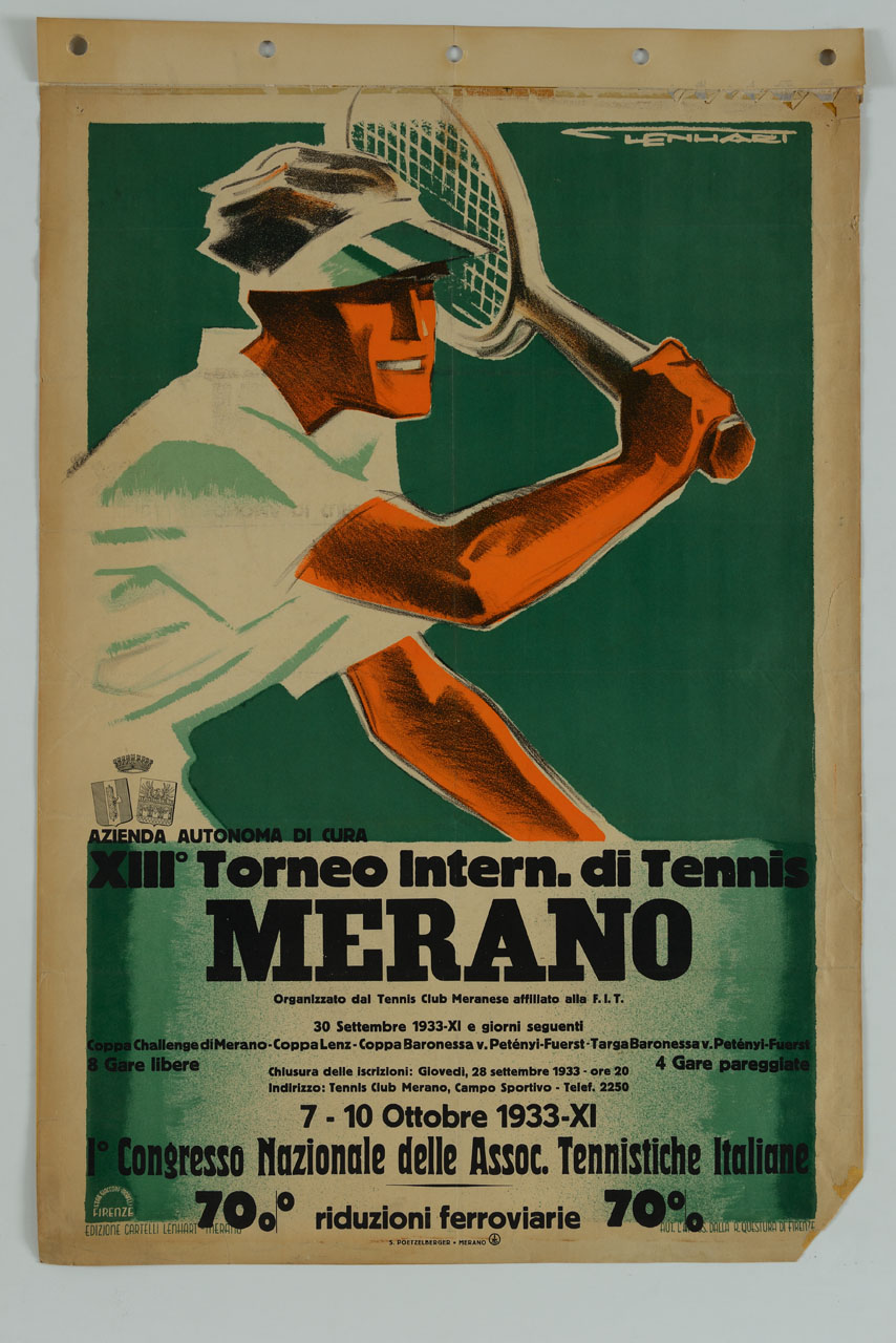 tennista in procinto di colpire la palla (manifesto) di Lenhart Franz (sec. XX)