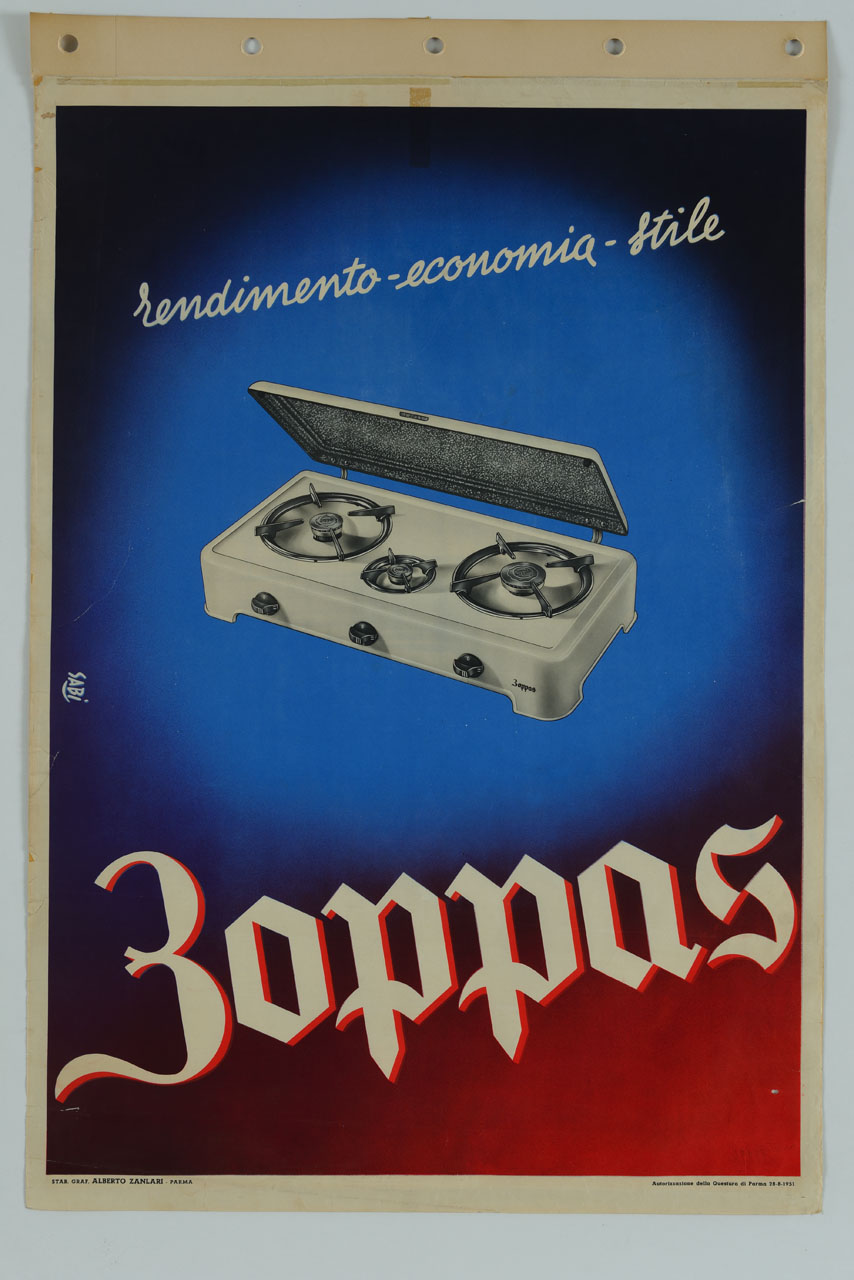 fornello a gas (manifesto) di Bidasio Degli Imberti Sandro detto Sabi (sec. XX)