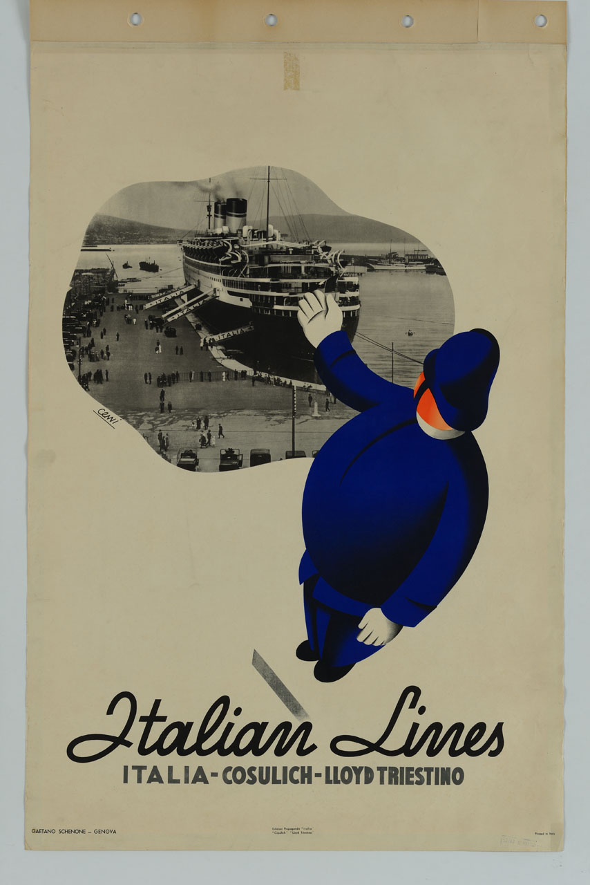 vigile indica una nave (manifesto) di Cenni Italo (sec. XX)