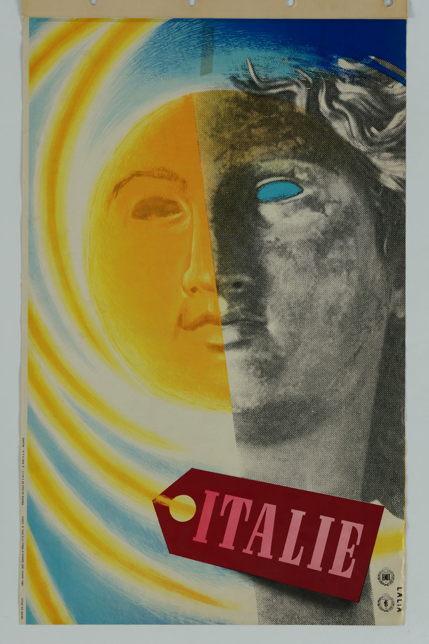 volto per metà sole e metà Helios (manifesto) di Lalia Alfredo (sec. XX)