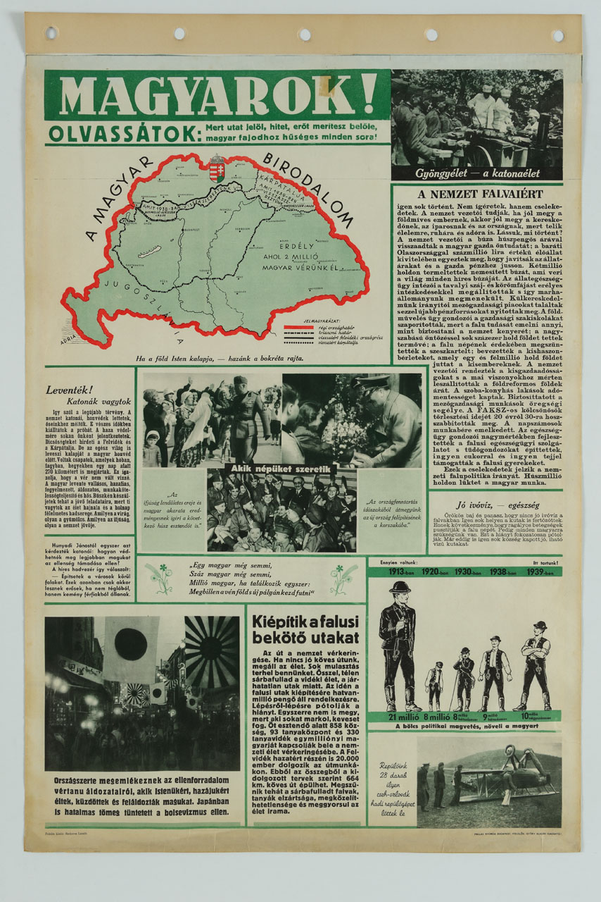 giornale murale con carta geografica del Regno Ungherese e immagini propagandistiche (manifesto) - ambito ungherese (sec. XX)