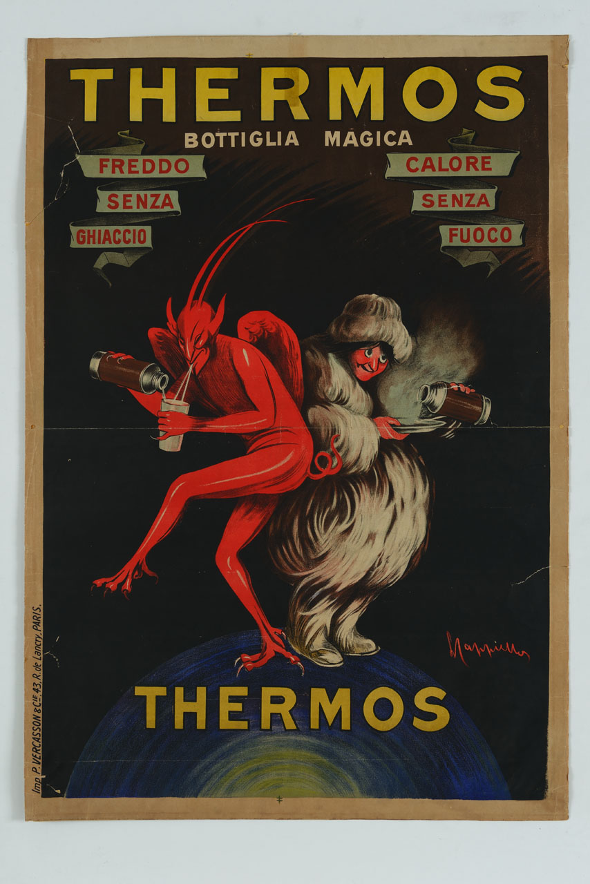 diavolo e donna anziana reggono dei thermos (manifesto) di Cappiello Leonetto (sec. XX)