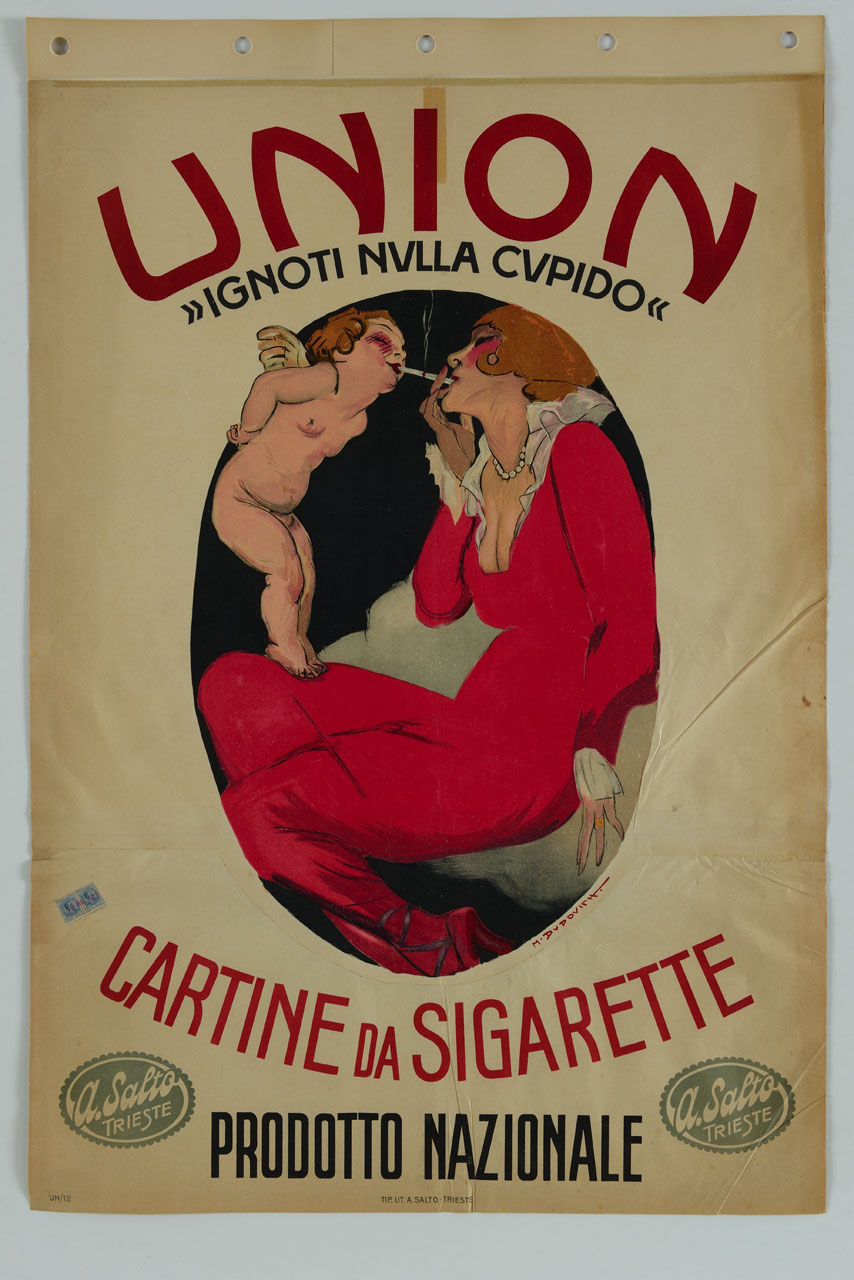 donna accende una sigaretta da quella che le porge Cupido (manifesto) di Dudovich Marcello (sec. XX)