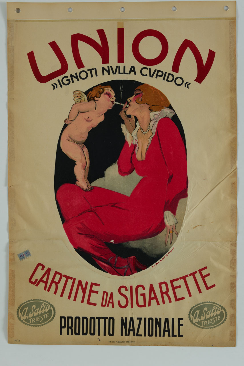 donna accende una sigaretta da quella che le porge Cupido (manifesto) di Dudovich Marcello (sec. XX)
