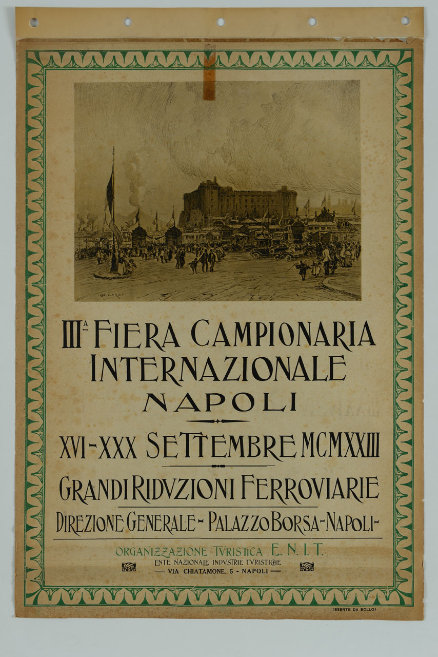 padiglioni sullo sfondo del Maschio Angioino di Napoli (manifesto) di De Corsi Nicolas (sec. XX)