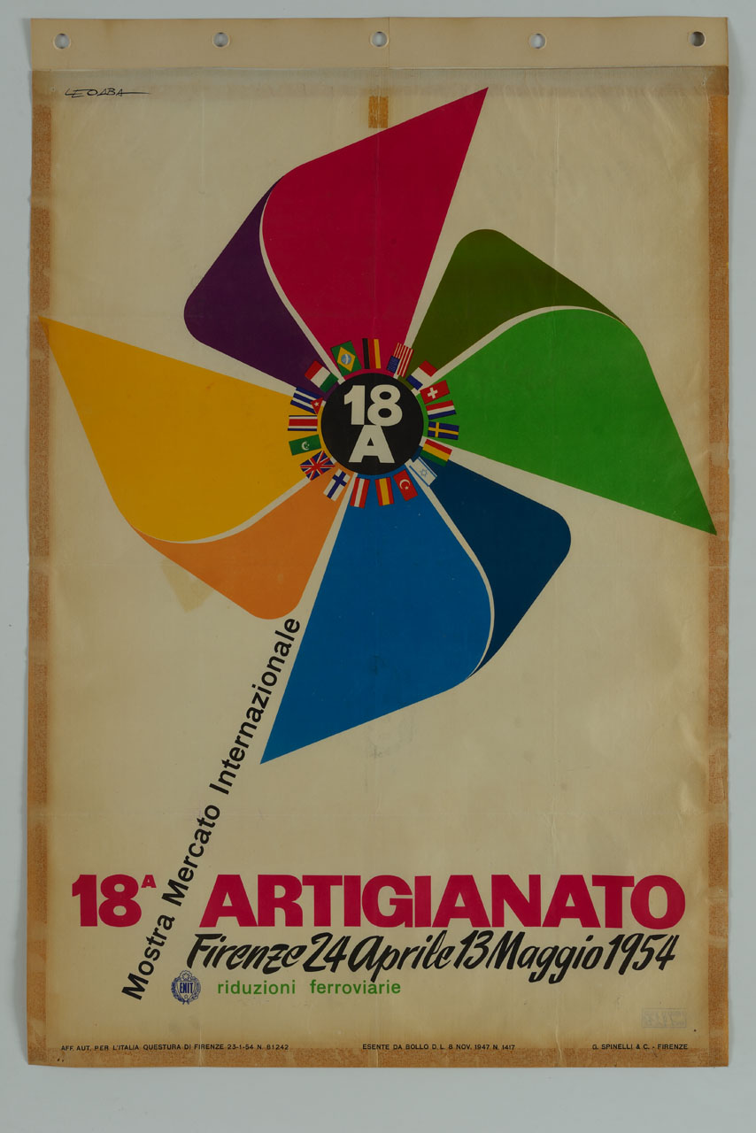 girandola colorata con bandiere (manifesto) di Leo Aba (sec. XX)