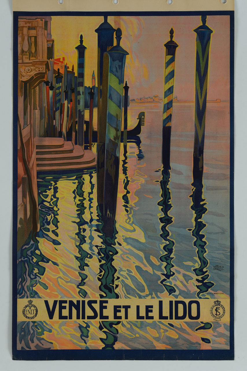 veduta di Venezia con briccole (manifesto) di Grassi Vittorio (sec. XX)