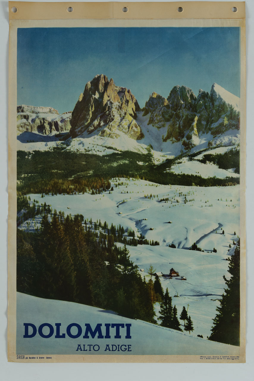 veduta delle Dolomiti innevate (manifesto) - ambito italiano (sec. XX)
