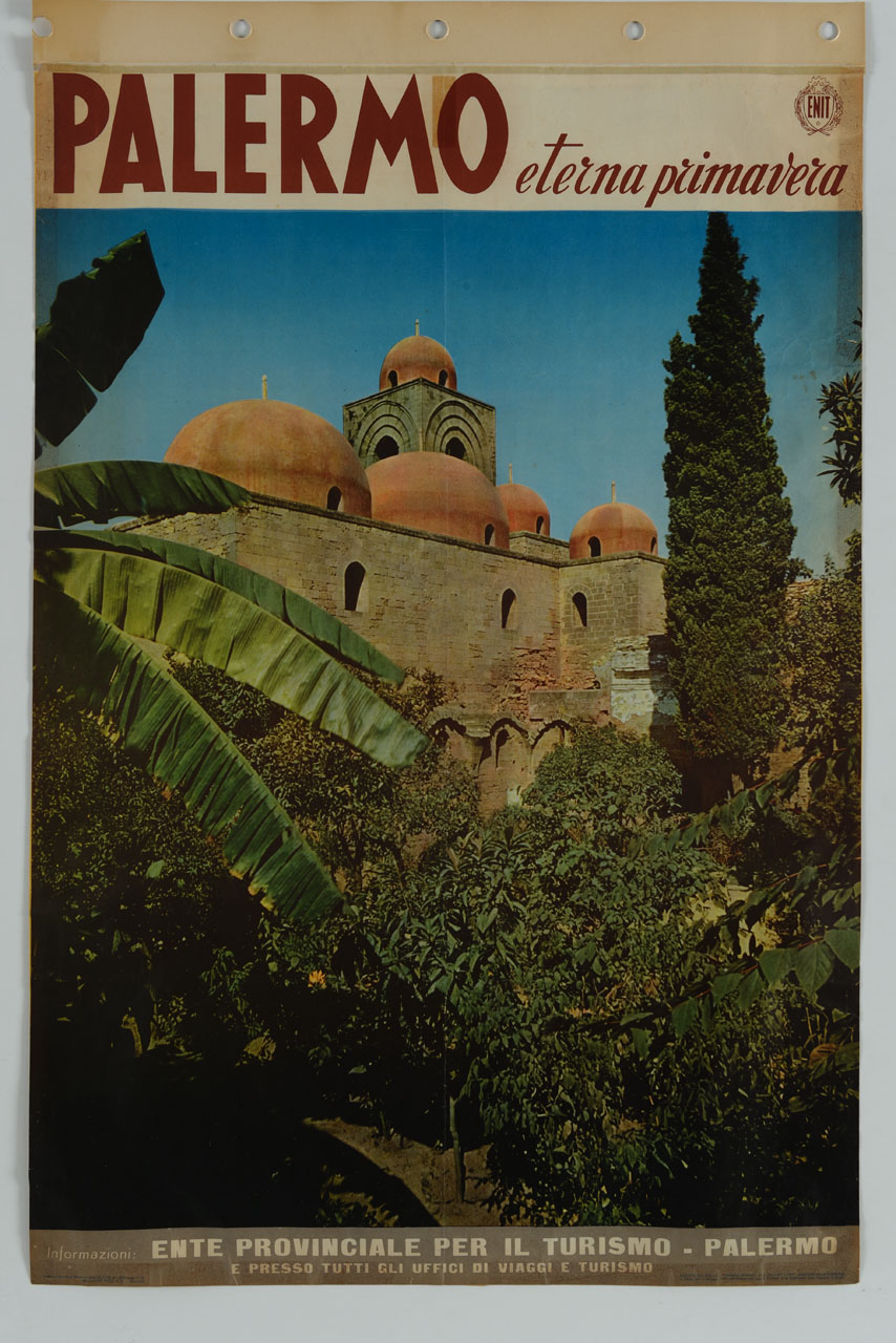 veduta del fianco della Chiesa di San Giovanni degli Eremiti di Palermo (manifesto) - ambito italiano (sec. XX)