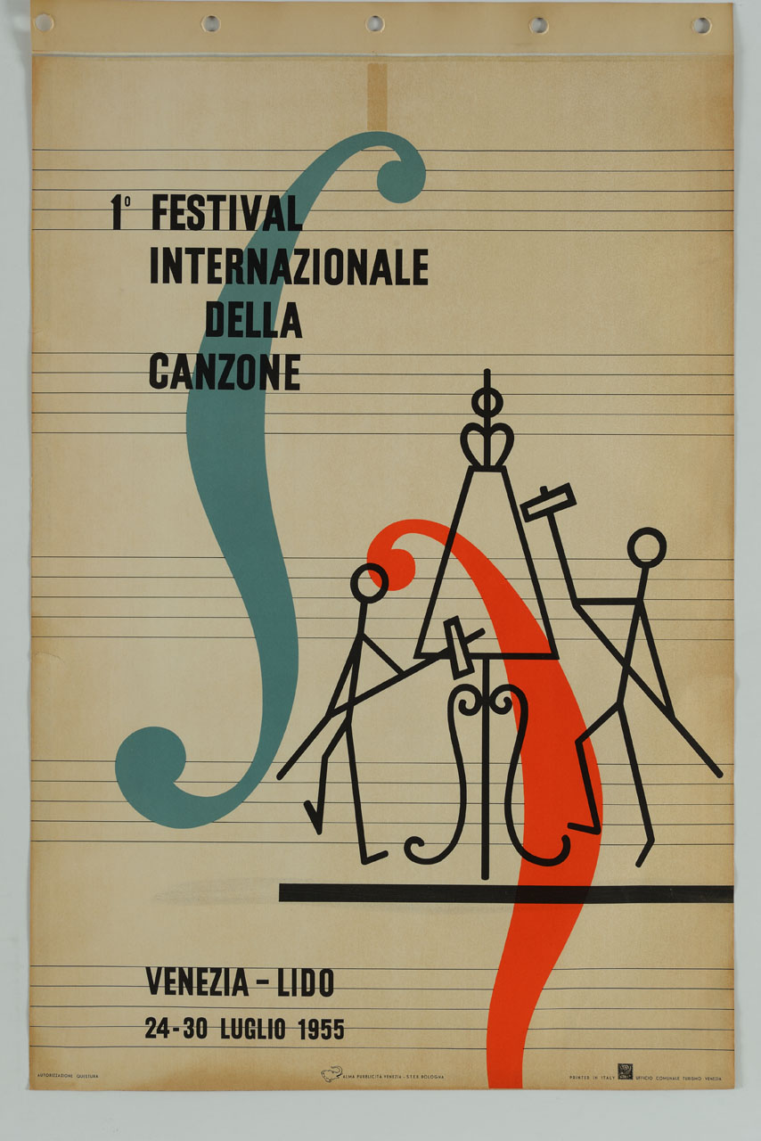 rappresentazione stilizzata dei Mori della Torre dell'Orologio di Venezia (manifesto) di Studio Alma (sec. XX)