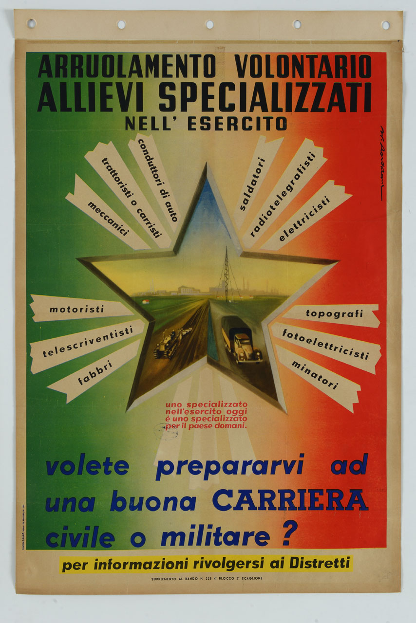 stella con paesaggio e mezzi di trasporto (manifesto) di Roveroni Walter (sec. XX)