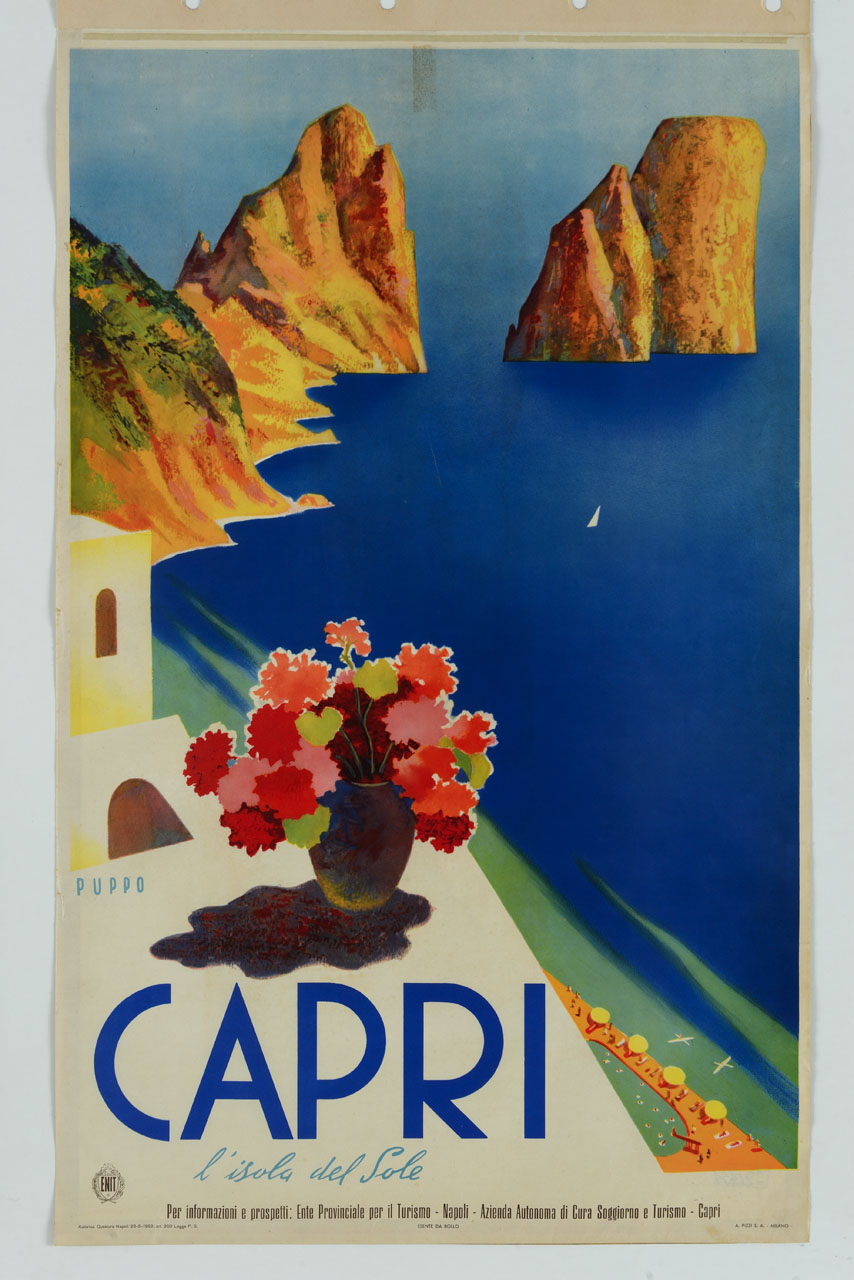 veduta di Capri con Faraglioni (manifesto) di Puppo Mario (sec. XX)