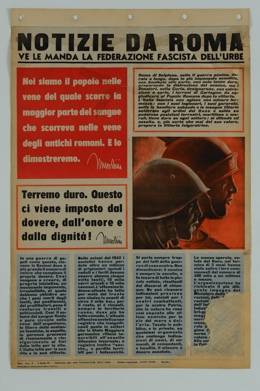 giornale murale con volti di soldati (manifesto) di Roveroni Walter - ambito italiano (sec. XX)