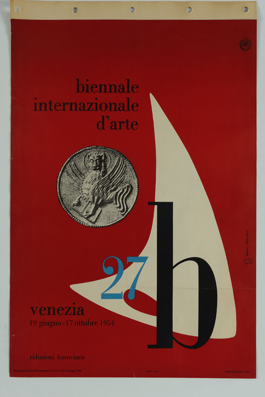 antica moneta veneziana e tavolozza stilizzata (manifesto) di Studio Alma (sec. XX)