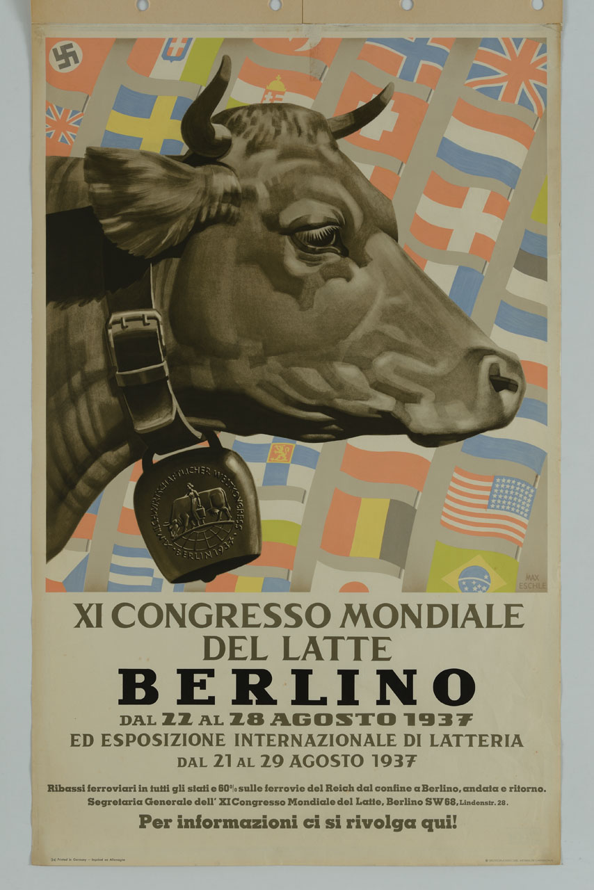 muso di mucca con campanaccio al collo (manifesto) di Eschle Max (sec. XX)