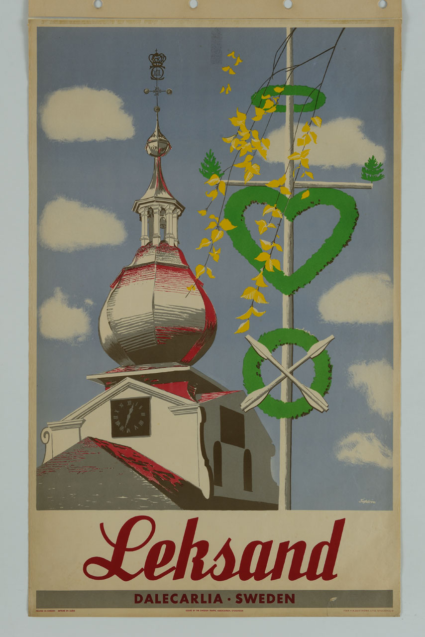 veduta della chiesa di Leksand (manifesto) di Tägtström David - ambito svedese (metà sec. XX)
