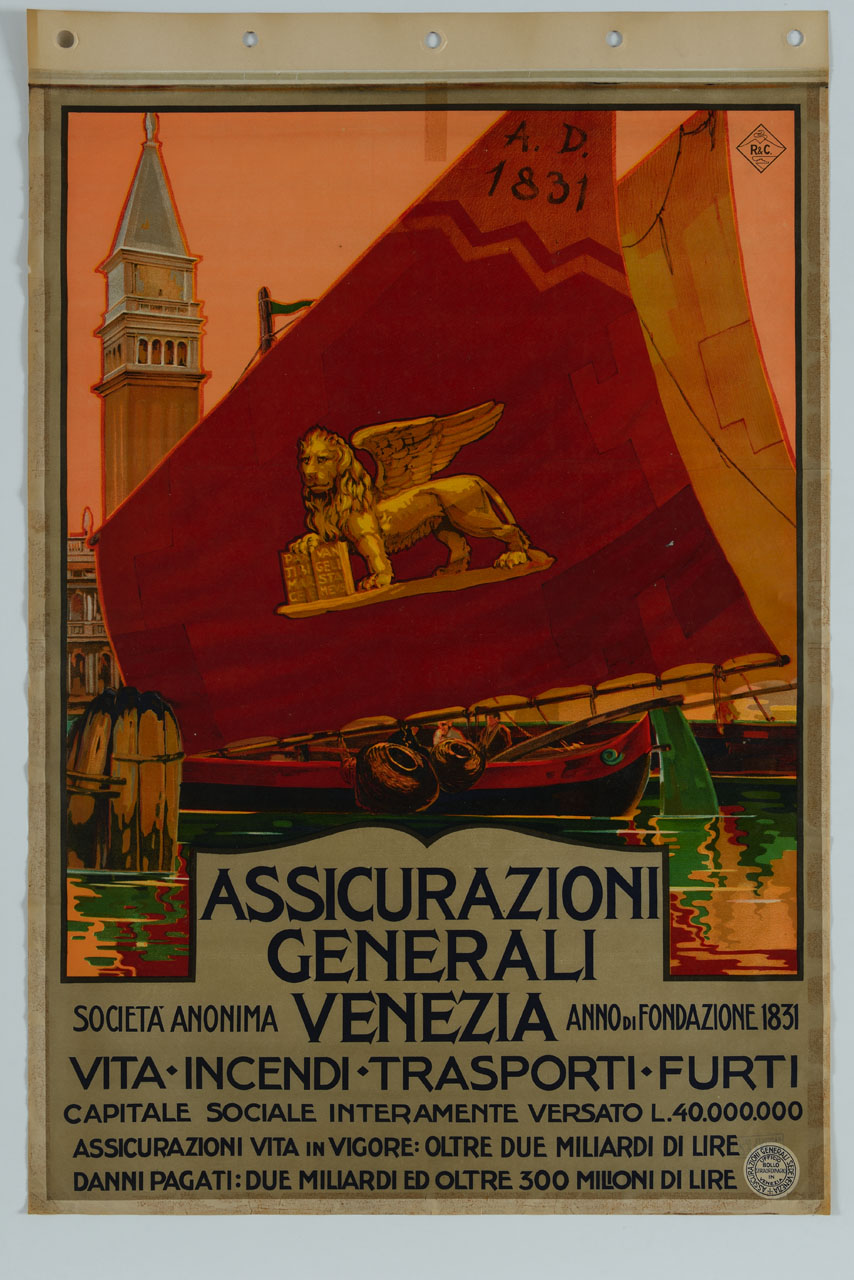 imbarcazione da trasporto veneziana nel bacino di San Marco (manifesto) - ambito italiano (sec. XX)