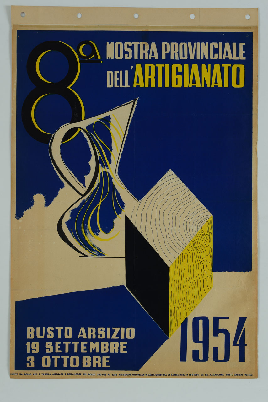 brocca di vetro e cubo di legno (manifesto) - ambito italiano (sec. XX)