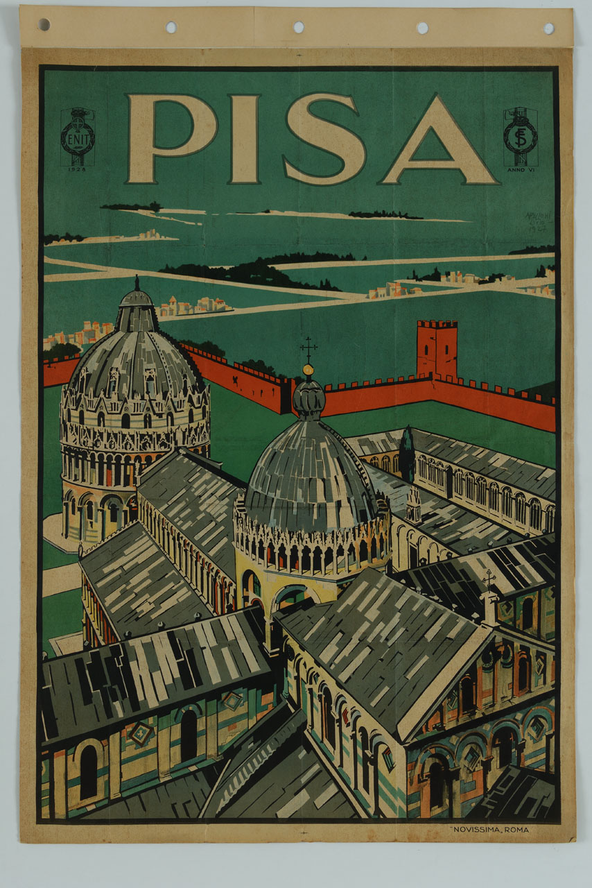 veduta del complesso monumentale di Piazza dei Miracoli a Pisa (manifesto) di Apolloni Livio (sec. XX)
