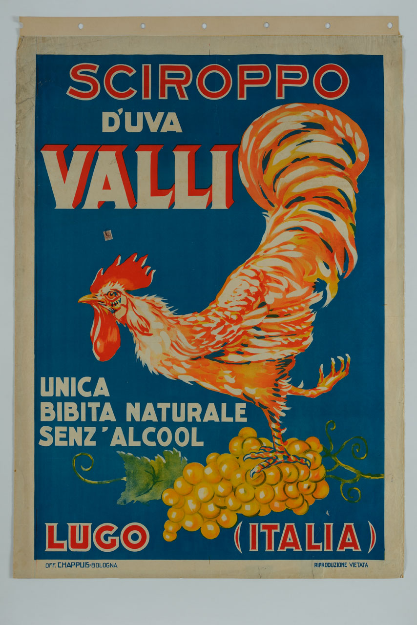 gallo sopra un grappolo d'uva (manifesto) - ambito italiano (sec. XX)