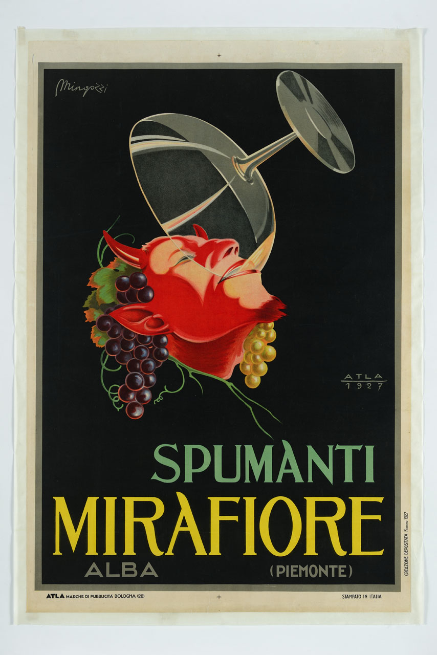 satiro beve da una coppa di spumante (manifesto) di Mingozzi Giovanni, ATLA - Pubblicità - Bologna (sec. XX)
