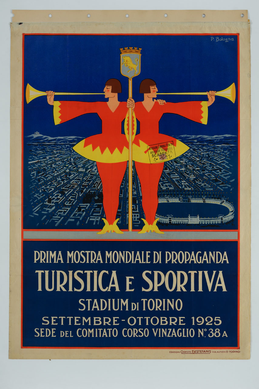 araldi con insegna del comune di Torino sullo sfondo della città (manifesto) di Bologna Paola (sec. XX)