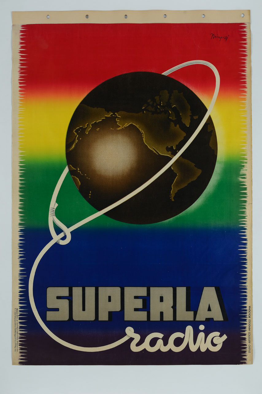 scritta formata da laccio che si chiude intorno ad un globo terrestre (manifesto) di Mingozzi Giovanni, Studio Mingozzi (sec. XX)