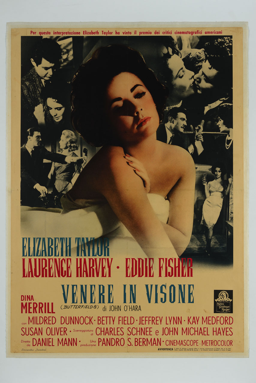 Elizabeth Taylor sullo sfondo delle scene del film (manifesto) - ambito italiano (sec. XX)